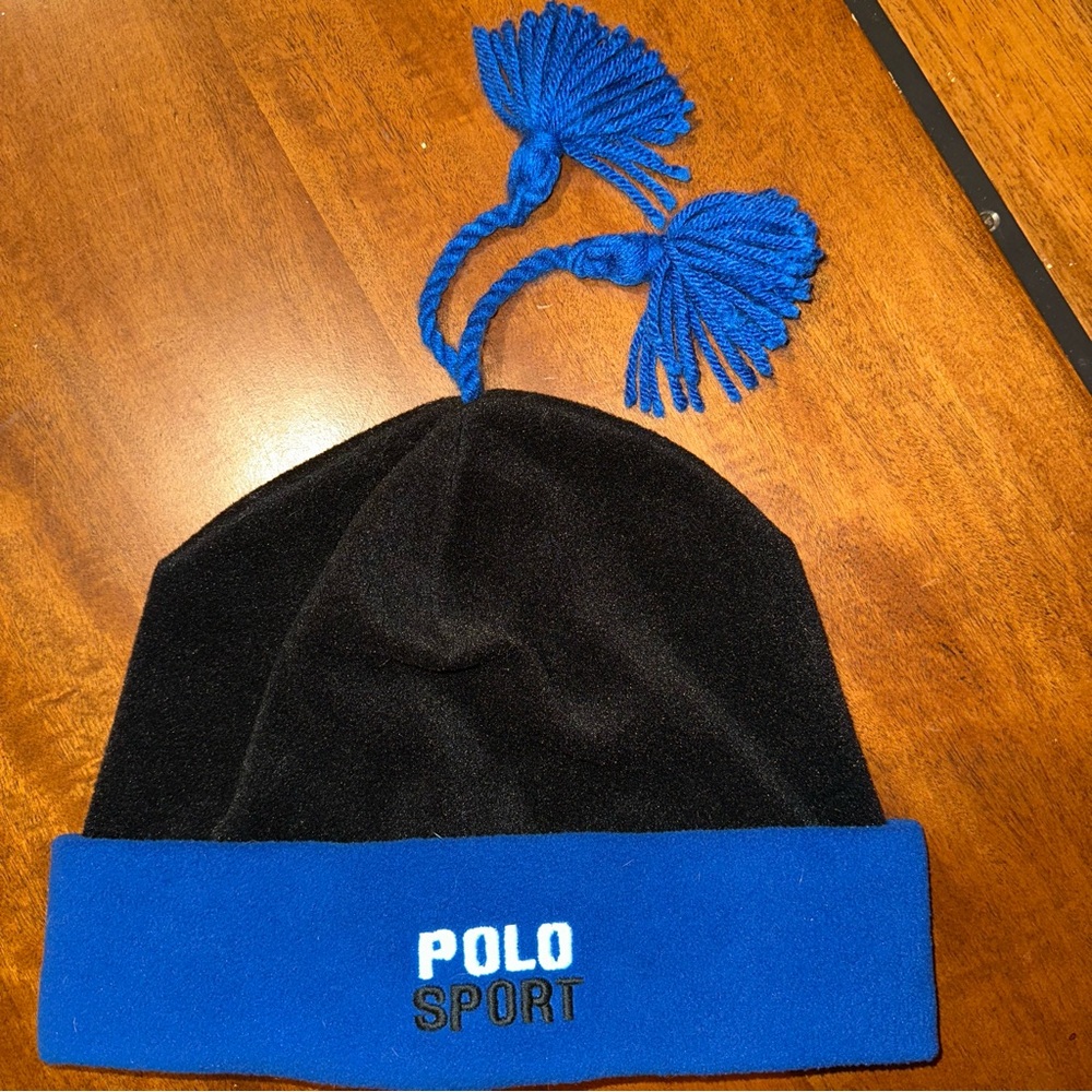 Vintage Polo Sport Fleece Beanie with Tassels